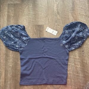 American Eagle Outfitters Blue Puff Sleeve Crop Blouse